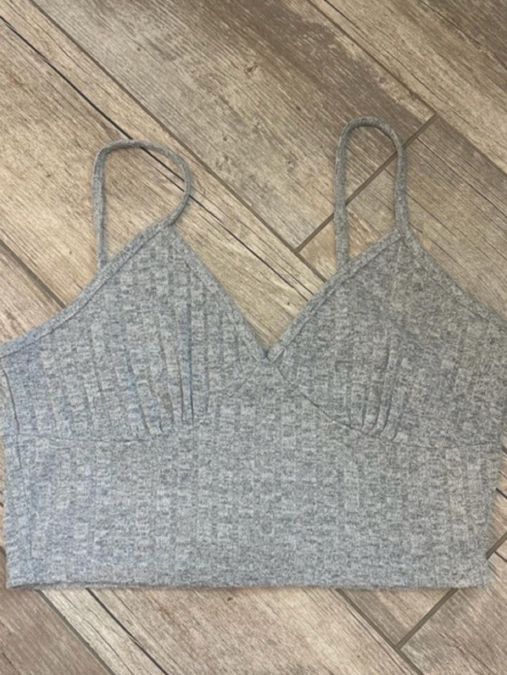 Grey Ribbed Knit Cropped Cami Top